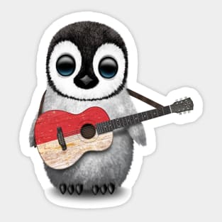 Baby Penguin Playing Indonesian Flag Guitar Sticker